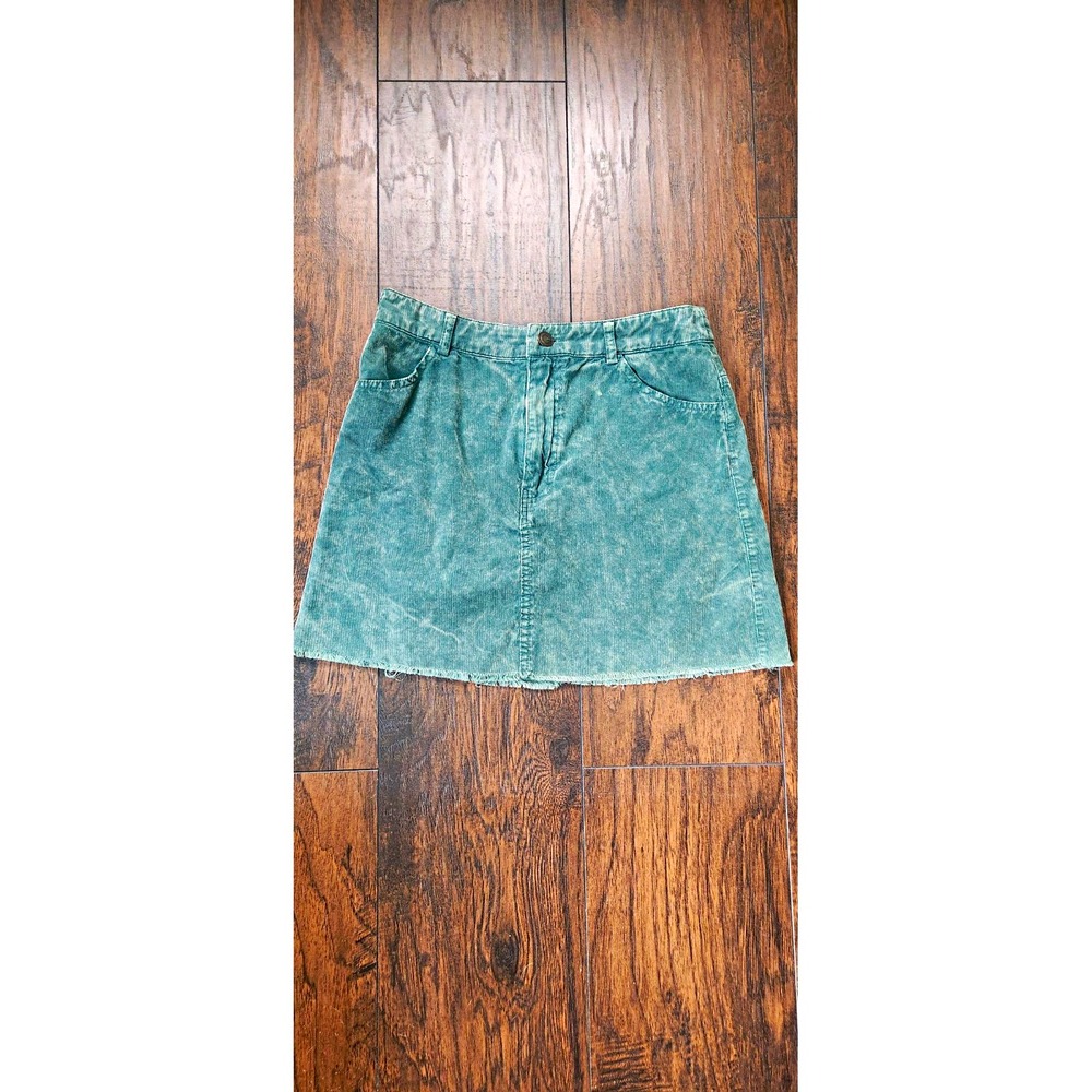 Forever 21 Green Cotton Corduroy Mini Skirt Button Pockets Size S